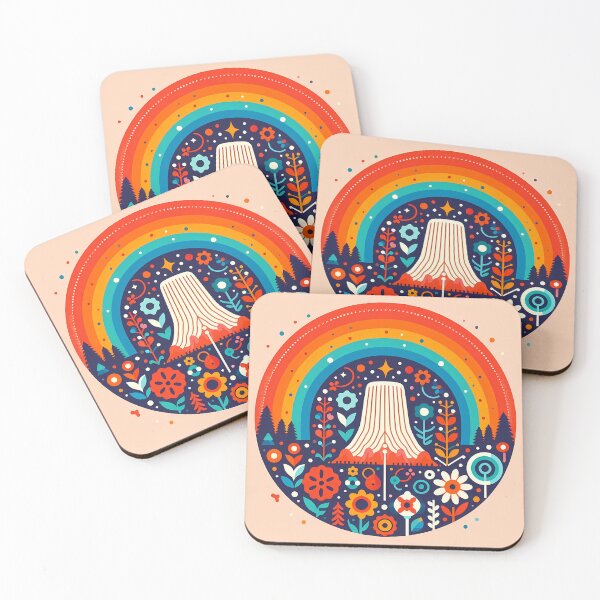 Item preview, Scandinavian Folk Art Devils Tower – Wyoming Landmark Rainbow Nordic Design by heidiannemorris designed and sold by FOLK ART FUSION by heidiannemorris.