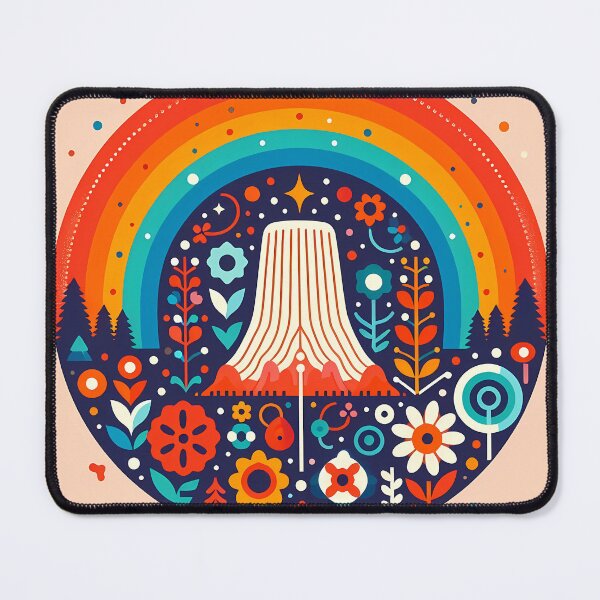Item preview, Scandinavian Folk Art Devils Tower – Wyoming Landmark Rainbow Nordic Design by heidiannemorris designed and sold by FOLK ART FUSION by heidiannemorris.