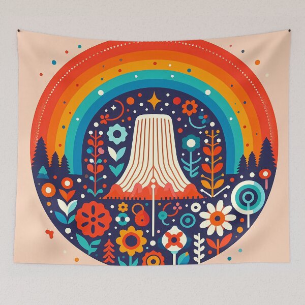 Item preview, Scandinavian Folk Art Devils Tower – Wyoming Landmark Rainbow Nordic Design by heidiannemorris designed and sold by FOLK ART FUSION by heidiannemorris.