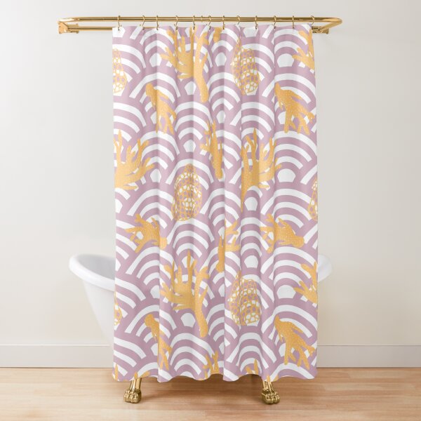 Preppy coral -purple and yellow Shower Curtain