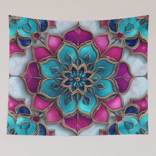 Item preview, Ceramic Magenta Turquoise Inspired Mosaic Mandala Pattern designed and sold by GrinGalore.