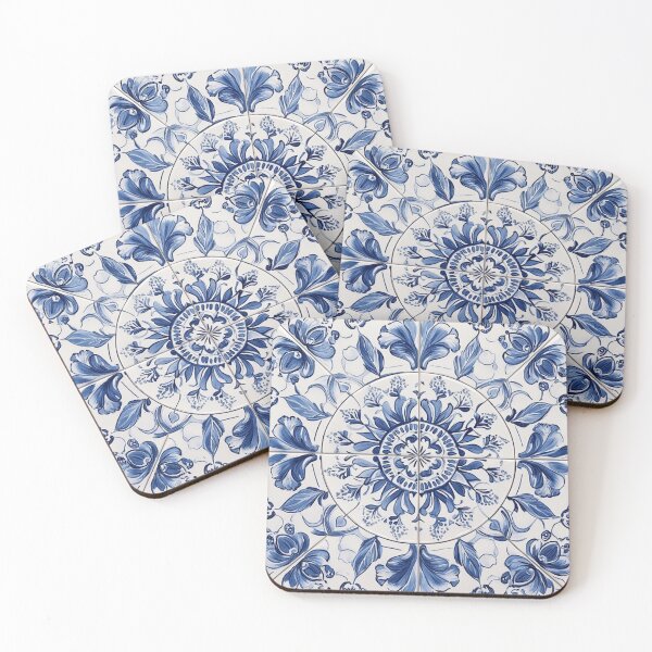 Item preview, Ceramic Blue Portuguese Azulejos Floral Tile Mandala Pattern designed and sold by GrinGalore.