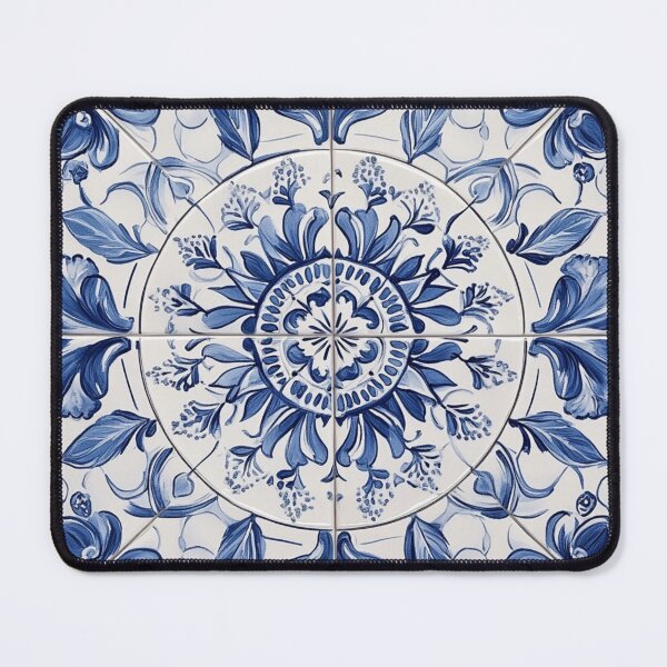 Item preview, Ceramic Blue Portuguese Azulejos Floral Tile Mandala Pattern designed and sold by GrinGalore.
