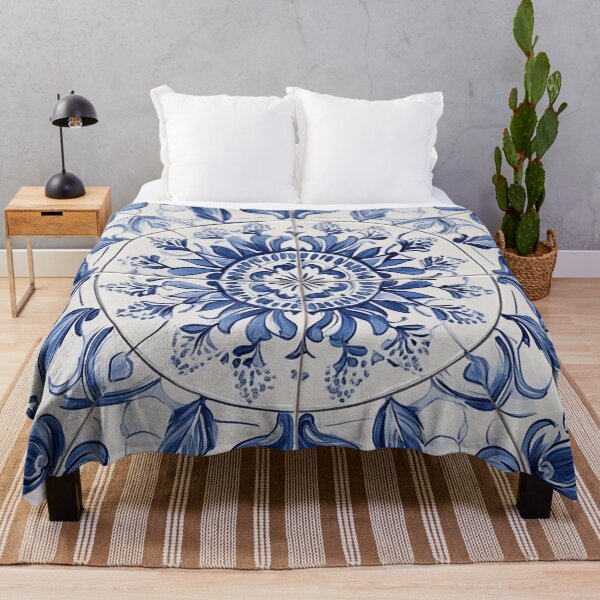 Item preview, Ceramic Blue Portuguese Azulejos Floral Tile Mandala Pattern designed and sold by GrinGalore.