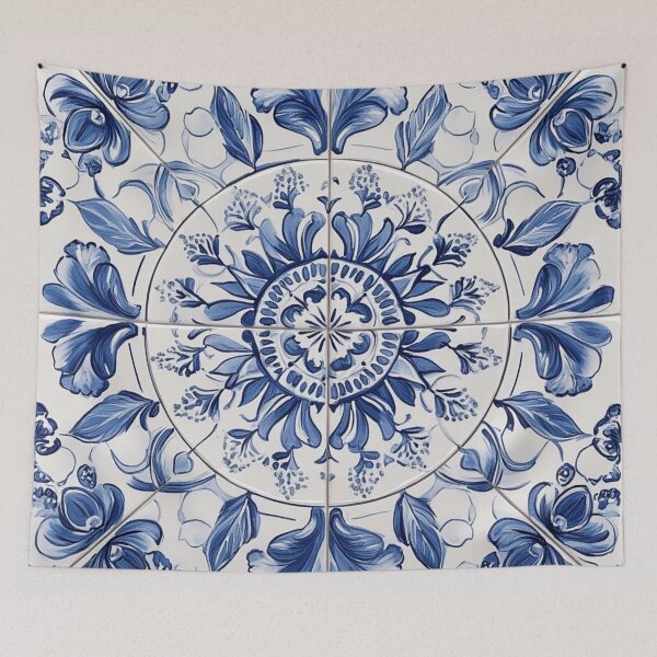 Item preview, Ceramic Blue Portuguese Azulejos Floral Tile Mandala Pattern designed and sold by GrinGalore.