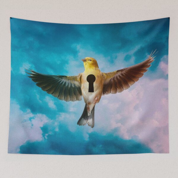 Item preview, The Key to Flight: Surreal Art Depicting Yellow Bird with Keyhole Chest designed and sold by seamless.