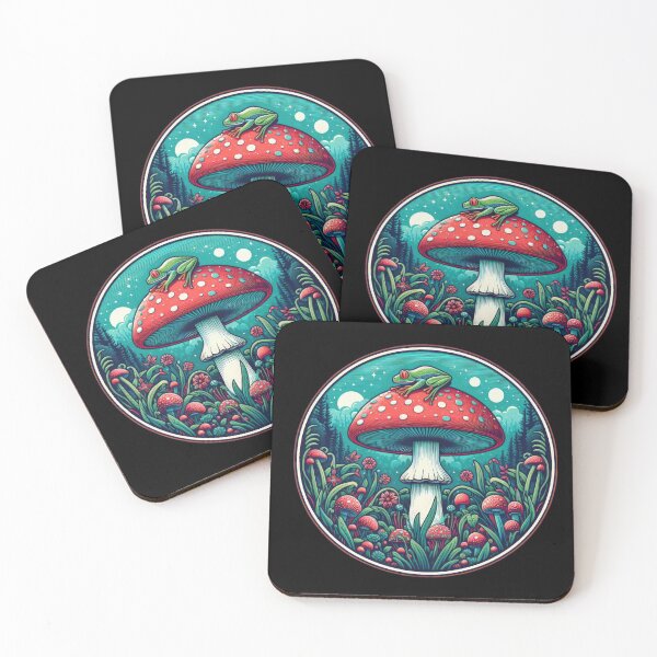 Artikelvorschau, Vintage Art Red Pilz mit grüner Frosch, Vintage -Pilz, Vintage -Blumen, botanische Kunstwerke, Vintage Botanical entworfen und verkauft von Expressions-Sel.