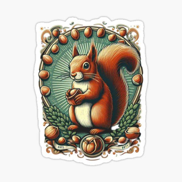Squirrel Harvesting in hearth tone colors Sticker