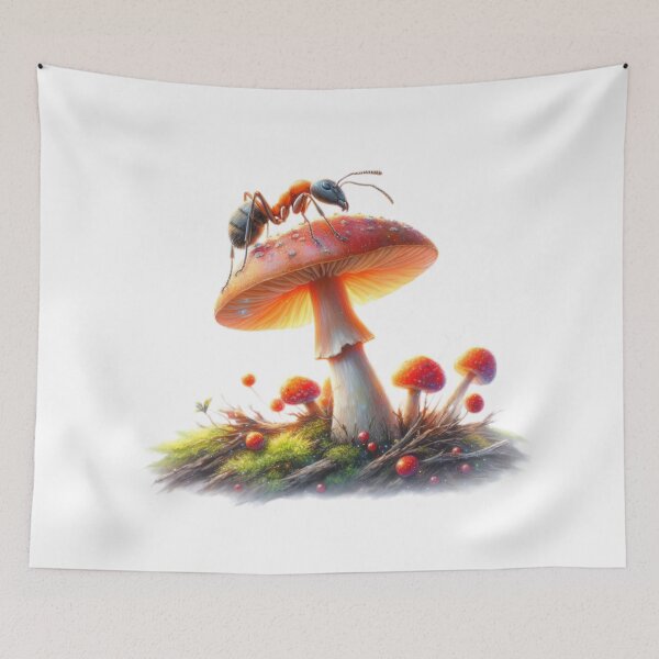 Artikelvorschau, Vintage Art Pilz mit Ameise, Vintage -Pilz, Vintage -Blumen, botanische Kunstwerke, Vintage Botanical entworfen und verkauft von Expressions-Sel.