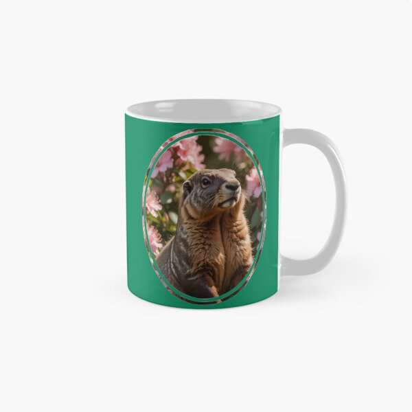 Item preview, Marmot With Pink Rhododendron Background designed and sold by taiche.