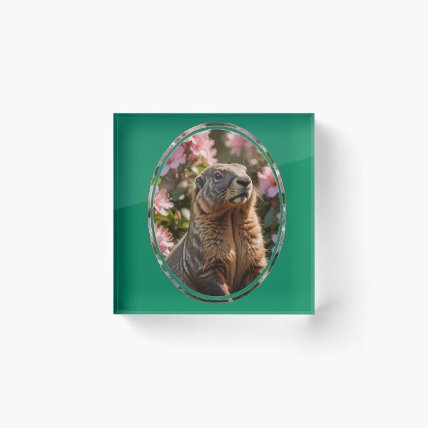 Item preview, Marmot With Pink Rhododendron Background designed and sold by taiche.