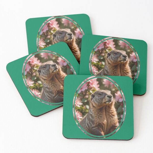 Item preview, Marmot With Pink Rhododendron Background designed and sold by taiche.