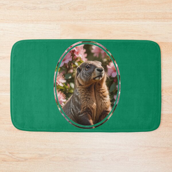 Item preview, Marmot With Pink Rhododendron Background designed and sold by taiche.