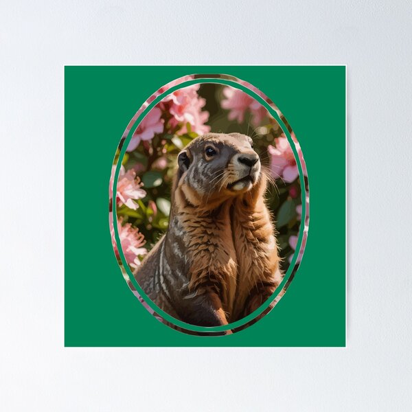 Item preview, Marmot With Pink Rhododendron Background designed and sold by taiche.