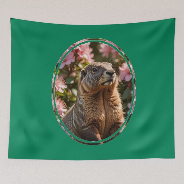 Item preview, Marmot With Pink Rhododendron Background designed and sold by taiche.
