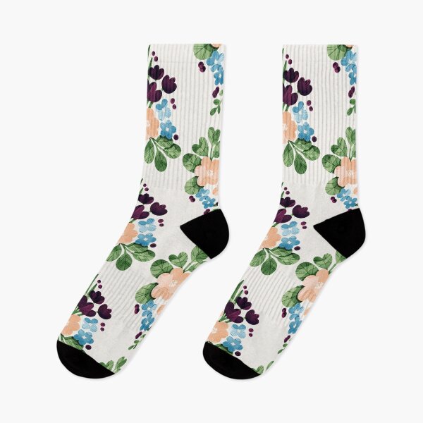 Item preview, Bold and bright flower blossoms. Lovely botanical illustration. Cute stylized florals. Burgundy, pink and blue flowers and green foliage. designed and sold by helga-wigandt.