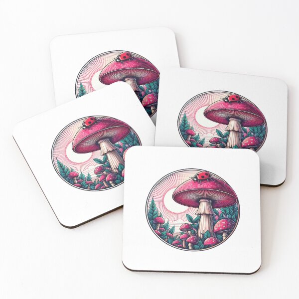 Artikelvorschau, Vintage Art Pink Pilze mit Marienkäfer, Vintage -Pilz, Vintage -Blumen, botanische Kunstwerke, Vintage Botanical entworfen und verkauft von Expressions-Sel.