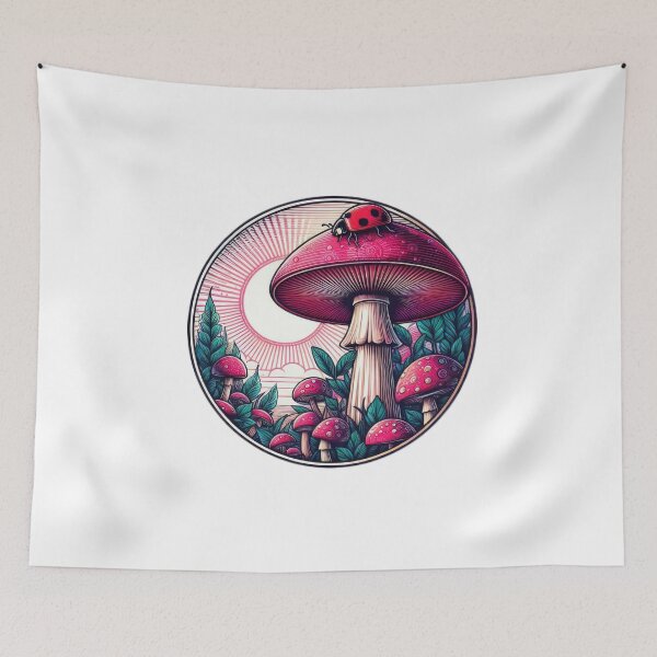 Artikelvorschau, Vintage Art Pink Pilze mit Marienkäfer, Vintage -Pilz, Vintage -Blumen, botanische Kunstwerke, Vintage Botanical entworfen und verkauft von Expressions-Sel.