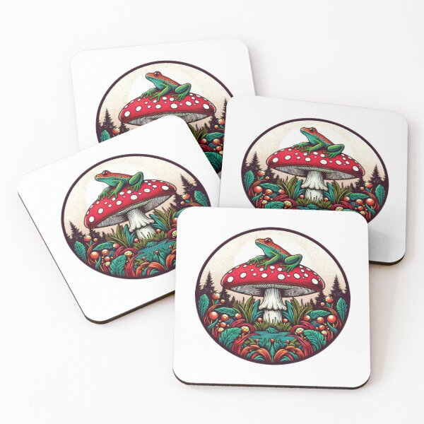 Artikelvorschau, Vintage Art Pilzfliegen -Agaric mit grünem Frosch, Vintage -Pilz, Vintage -Blumen, botanische Kunstwerke, Vintage Botanical entworfen und verkauft von Expressions-Sel.