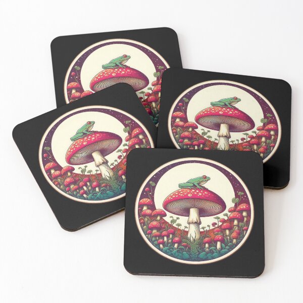 Artikelvorschau, Vintage Art Pilzs fliegen agarisch mit einem Frosch nachts, Vintage -Pilz, Vintage -Blumen, botanische Kunstwerke, Vintage Botanical entworfen und verkauft von Expressions-Sel.