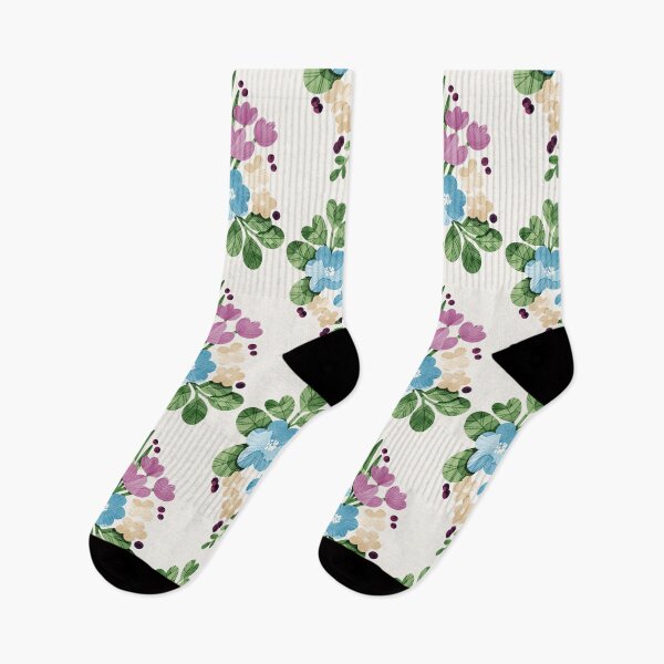 Item preview, Bold and bright flower blossoms. Lovely botanical illustration. Cute stylized florals. Blue, pink and beige flowers and green foliage. designed and sold by helga-wigandt.