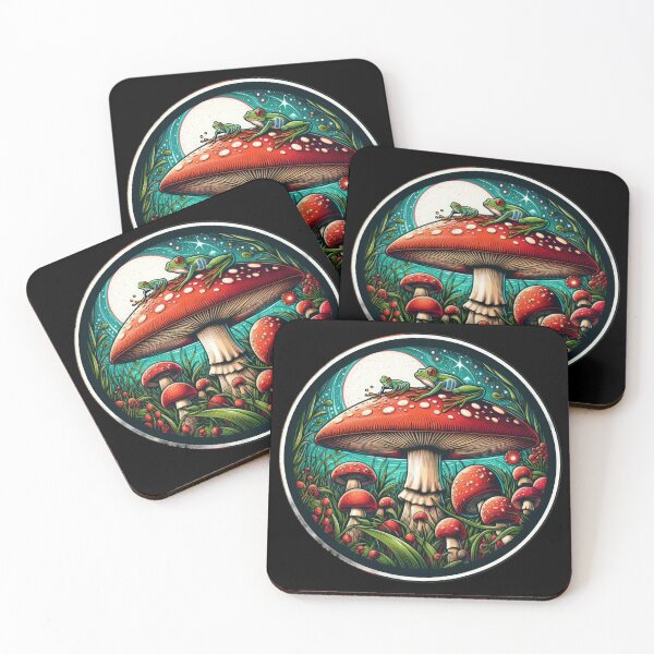 Artikelvorschau, Vintage Art Pilzs fliegen agarisch mit zwei Fröschen nachts, Vintage -Pilz, Vintage -Blumen, botanische Kunstwerke, Vintage Botanical entworfen und verkauft von Expressions-Sel.
