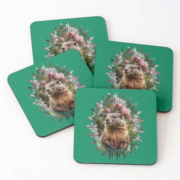 Item preview, Cute Marmot With Pink Rhododendron Background designed and sold by taiche.