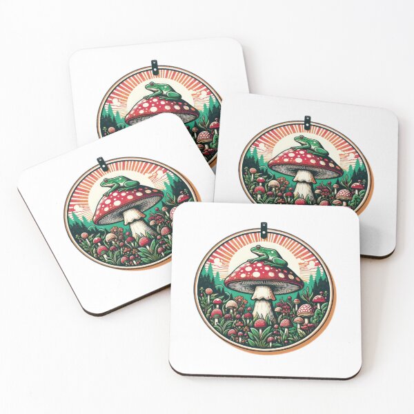 Artikelvorschau, Vintage Art Fly Agaric Pilz mit einem Frosch im Gras, Vintage -Pilz, Vintage -Blumen, botanische Kunstwerke, Vintage Botanical entworfen und verkauft von Expressions-Sel.