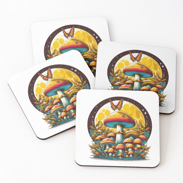 Artikelvorschau, Vintage Art Fly Fly gelbe Pilze mit Schmetterling bei Nacht, Vintage -Pilz, Vintage -Blumen, botanische Kunstwerke, Vintage Botanical entworfen und verkauft von Expressions-Sel.