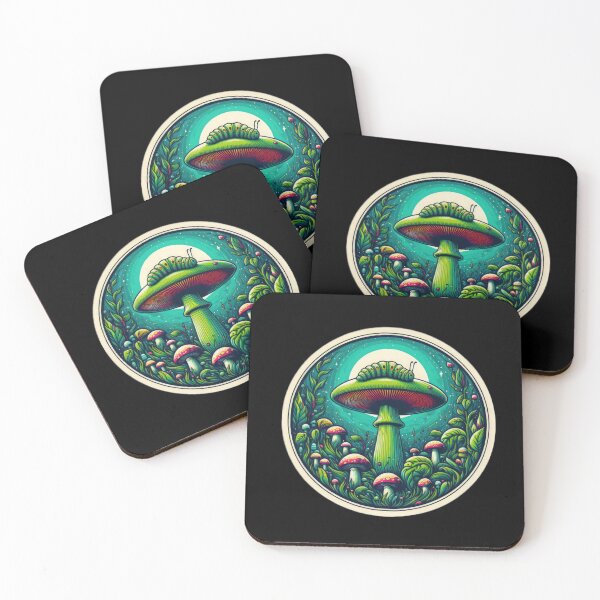 Artikelvorschau, Vintage Art Green Pilz mit Raupe in der Nacht, Vintage -Pilz, Vintage -Blumen, botanische Kunstwerke, Vintage Botanical entworfen und verkauft von Expressions-Sel.
