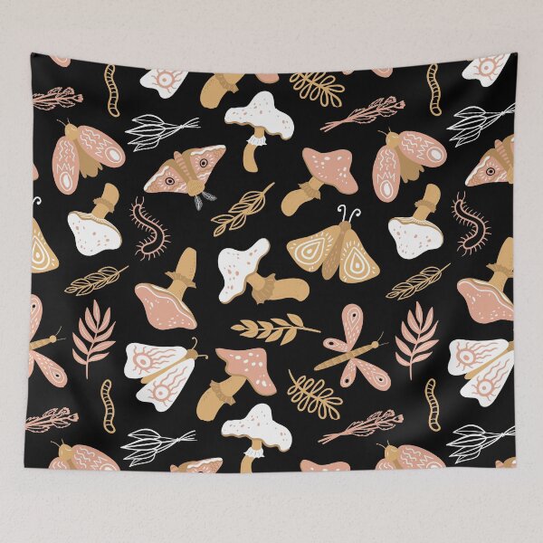 Item preview, Goblincore aesthetic pattern - mushrooms, worms and moth - forest theme fairy grunge goblin core  goth cottagecore designed and sold by Fantasy Cache.