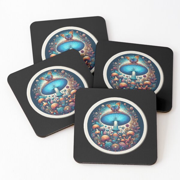 Artikelvorschau, Vintage Art Blue Flower Pilzs mit Schmetterling in der Nacht, Vintage -Pilz, Vintage -Blumen, botanische Kunstwerke, Vintage Botanical entworfen und verkauft von Expressions-Sel.