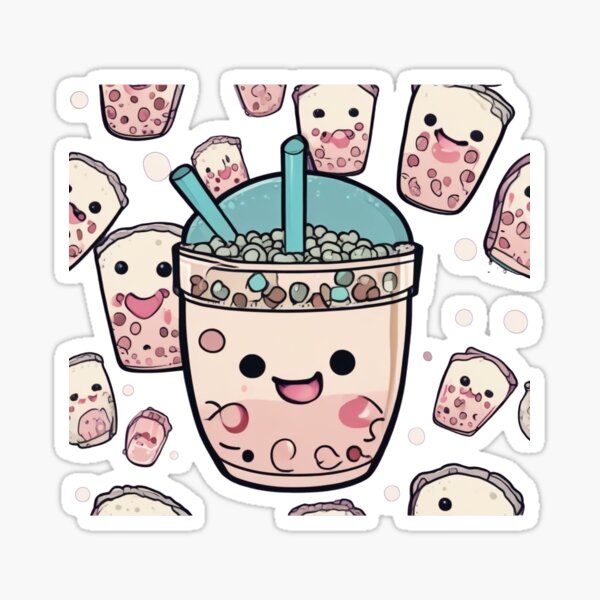 Vista previa del artículo con la obra «Linda ilustración de té de burbujas kawaii con tapioca en forma de corazón», diseñado y vendido por Glam-Gustoz.