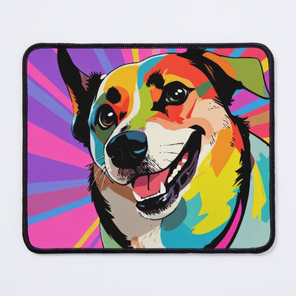 Item preview, Colorful portrait of a happy dog with vibrant background in a playful style. designed and sold by olenapetol.