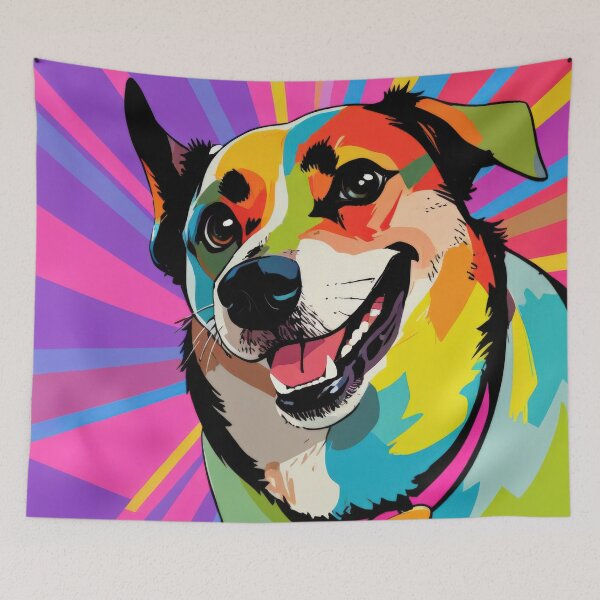 Item preview, Colorful portrait of a happy dog with vibrant background in a playful style.  designed and sold by olenapetol.