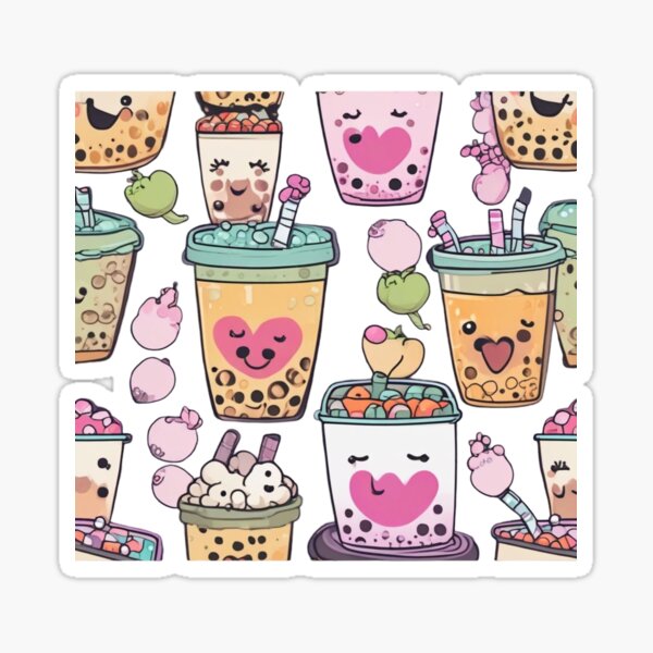 Vista previa del artículo con la obra «Ilustración 2 de un lindo té de burbujas kawaii con tapioca en forma de corazón», diseñado y vendido por Glam-Gustoz.