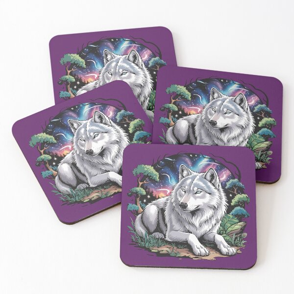 Item preview, Mystical White Wolf Under a Cosmic Night Sky designed and sold by BirdsnStuff.