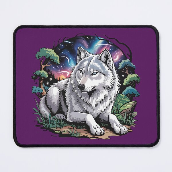 Item preview, Mystical White Wolf Under a Cosmic Night Sky designed and sold by BirdsnStuff.