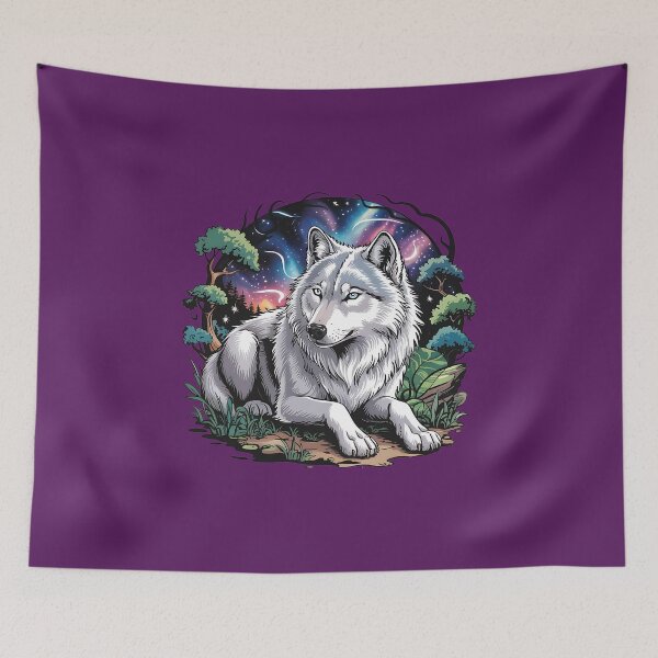 Item preview, Mystical White Wolf Under a Cosmic Night Sky designed and sold by BirdsnStuff.