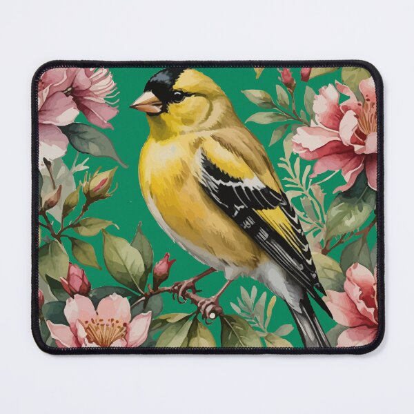 Item preview, American Goldfinch Amongst Pink Rhododendron Flowers designed and sold by taiche.