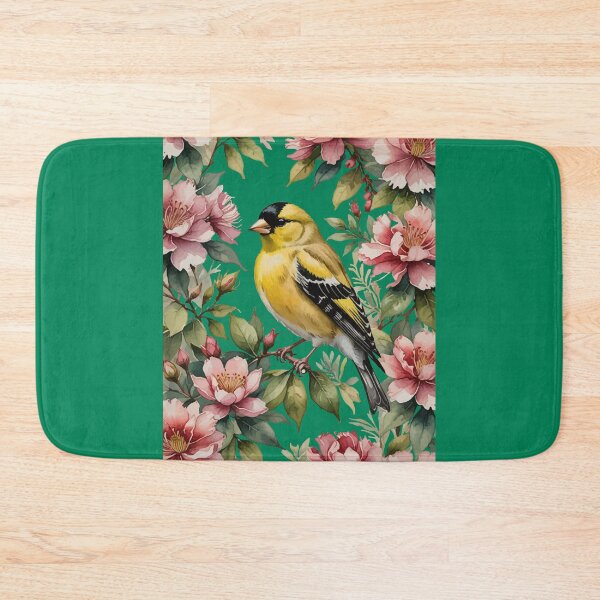 Item preview, American Goldfinch Amongst Pink Rhododendron Flowers designed and sold by taiche.