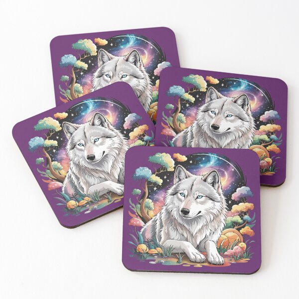 Item preview, Mystical White Wolf Under a Cosmic Night Sky 3 designed and sold by BirdsnStuff.
