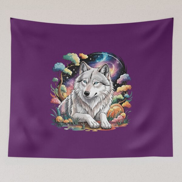 Item preview, Mystical White Wolf Under a Cosmic Night Sky 3 designed and sold by BirdsnStuff.