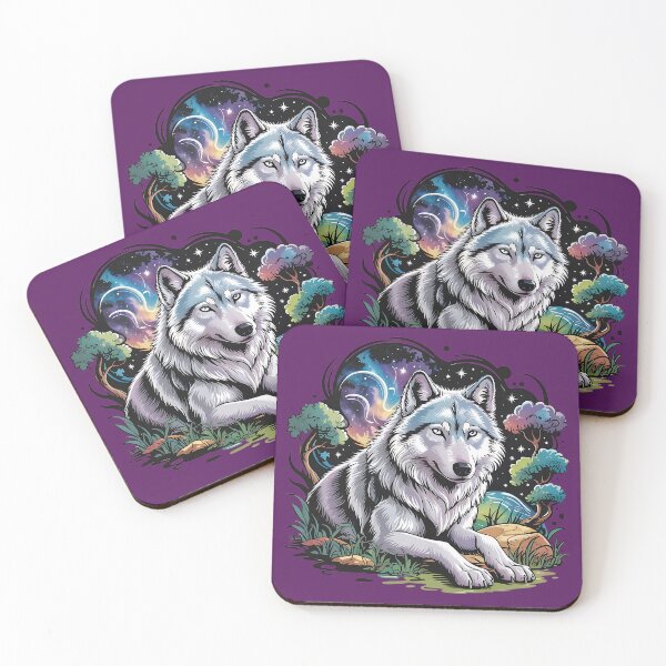 Item preview, Mystical White Wolf Under a Cosmic Night Sky 4 designed and sold by BirdsnStuff.