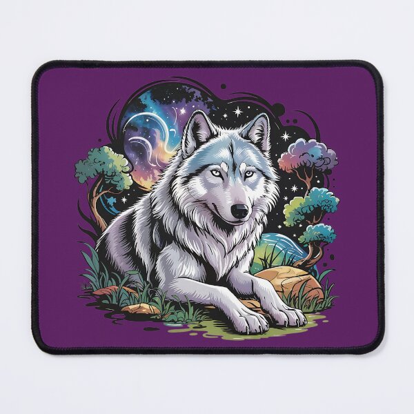 Item preview, Mystical White Wolf Under a Cosmic Night Sky 4 designed and sold by BirdsnStuff.