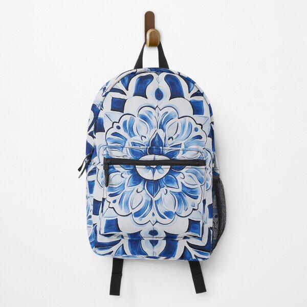 Item preview, Ceramic Blue Portuguese Floral Tile Mandala Pattern designed and sold by GrinGalore.
