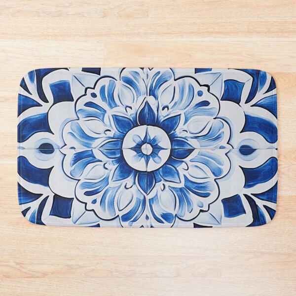 Item preview, Ceramic Blue Portuguese Floral Tile Mandala Pattern designed and sold by GrinGalore.
