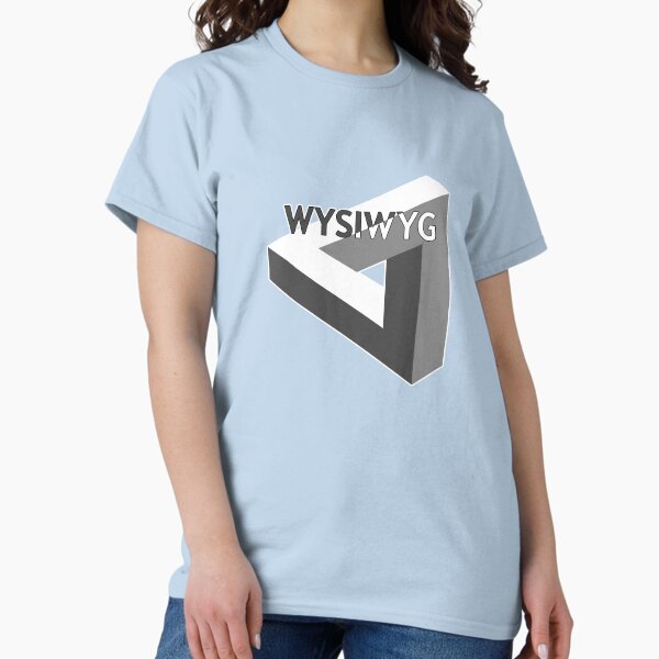 Vista previa del artículo con la obra «Triángulo de Penrose: ilusión óptica imposible con 'WYSIWYG'», diseñado y vendido por PixelPunny.
