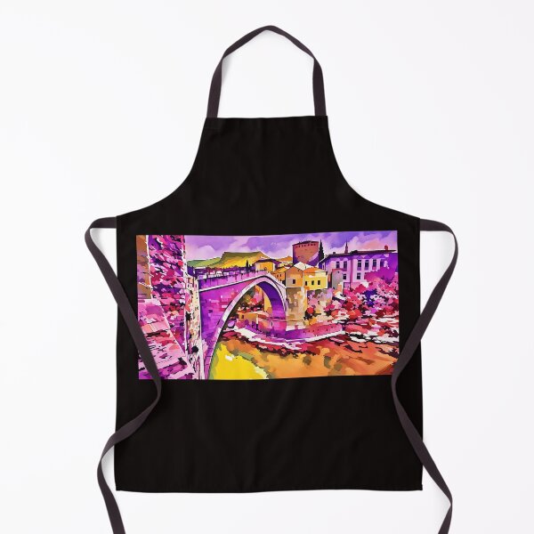 Item preview, Bosnia Mostar bridge in fall colours with purple, yellow, orange designed and sold by wallartofmio.