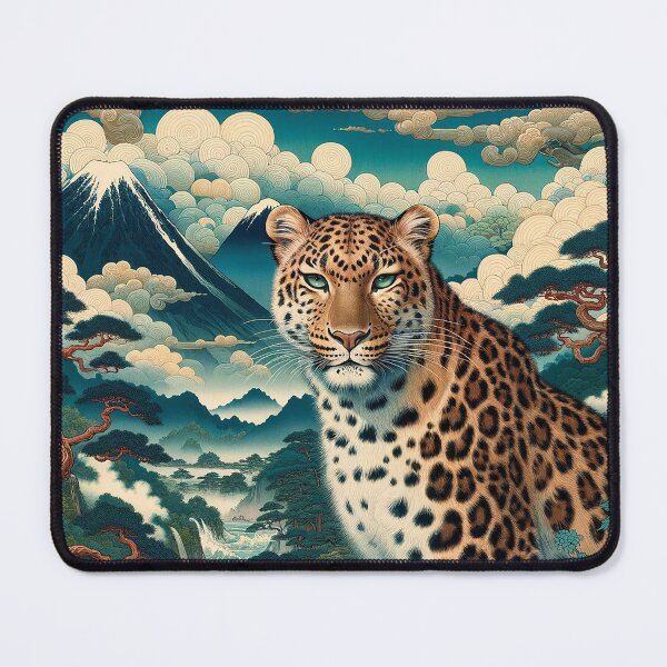 Item preview, Wild Amur Leopard – Ukiyo-e Inspired Mountain Scene designed and sold by TidalEchoes.